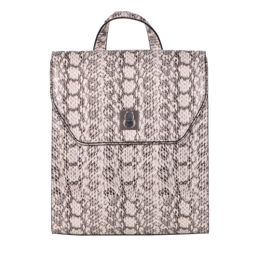 Alfani Circle Lock Bohemian Silver Snakeskin Print Faux Leather Backpack
